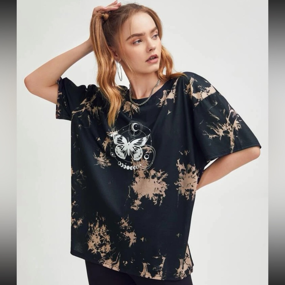 Reverse Tie Dye Moon & Butterfly Tee